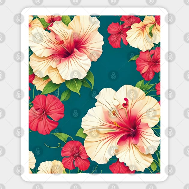 Red White Hibiscus Composition Sticker by PatternToSuccess